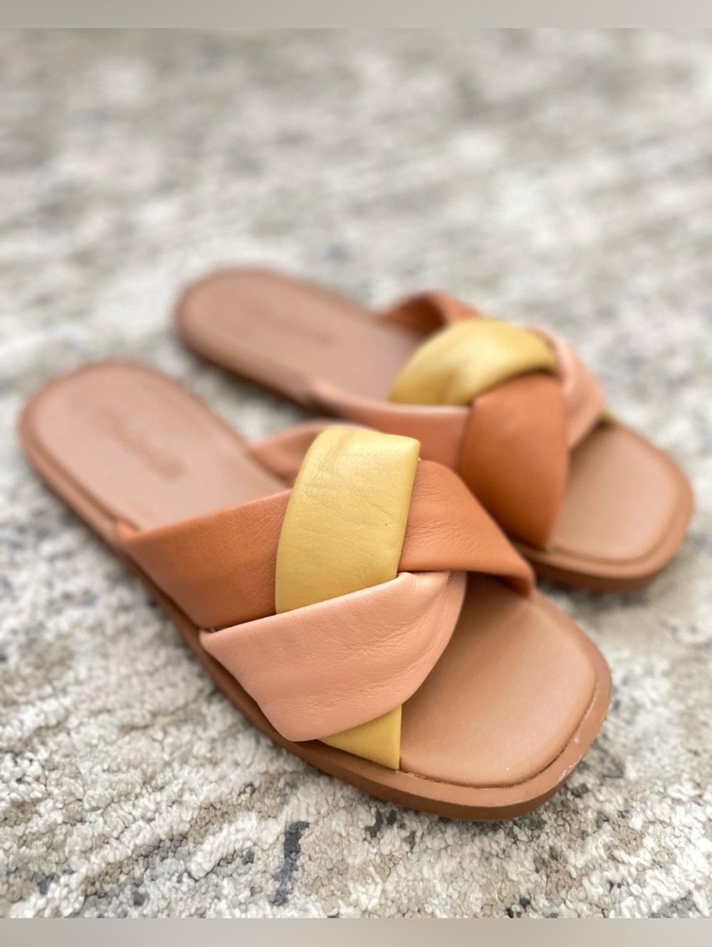 Madewell Jayna Braided Leather Knot Slide Sandals Size 6 Beige Pink Yellow